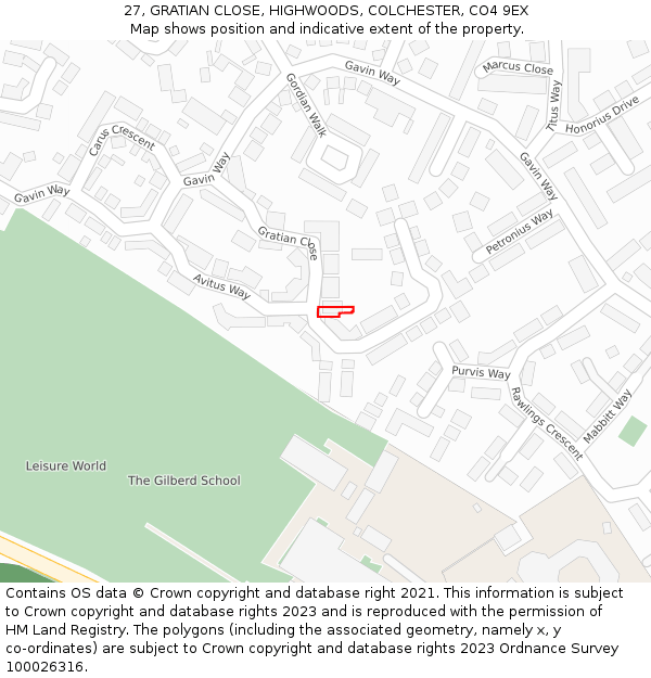 27, GRATIAN CLOSE, HIGHWOODS, COLCHESTER, CO4 9EX: Location map and indicative extent of plot