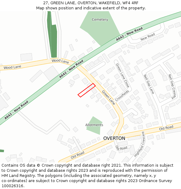 27, GREEN LANE, OVERTON, WAKEFIELD, WF4 4RF: Location map and indicative extent of plot