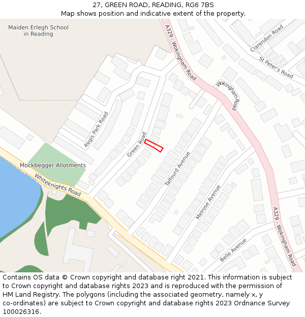 27, GREEN ROAD, READING, RG6 7BS: Location map and indicative extent of plot