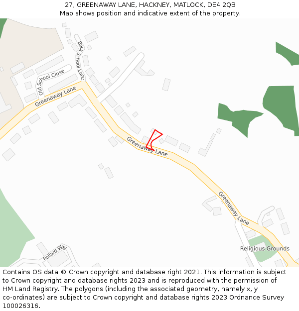 27, GREENAWAY LANE, HACKNEY, MATLOCK, DE4 2QB: Location map and indicative extent of plot