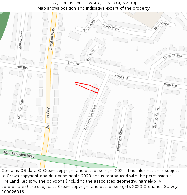 27, GREENHALGH WALK, LONDON, N2 0DJ: Location map and indicative extent of plot