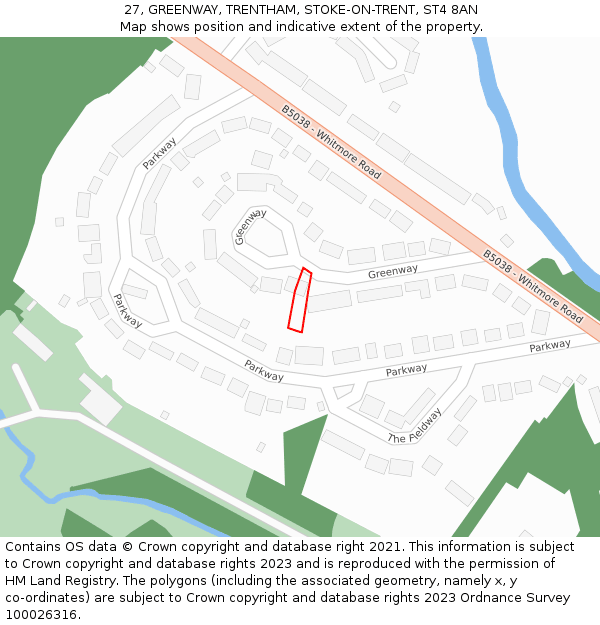 27, GREENWAY, TRENTHAM, STOKE-ON-TRENT, ST4 8AN: Location map and indicative extent of plot