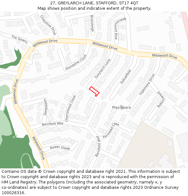 27, GREYLARCH LANE, STAFFORD, ST17 4QT: Location map and indicative extent of plot
