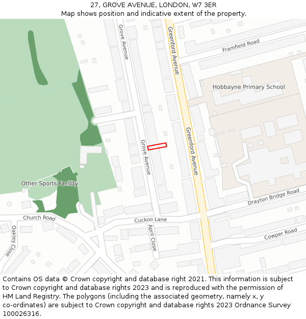 27, GROVE AVENUE, LONDON, W7 3ER: Location map and indicative extent of plot