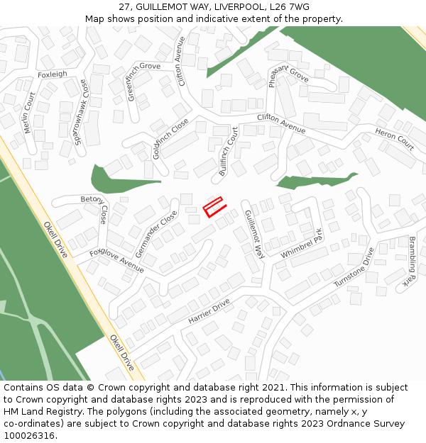 27, GUILLEMOT WAY, LIVERPOOL, L26 7WG: Location map and indicative extent of plot