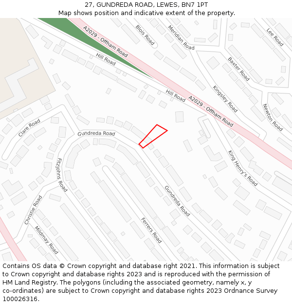 27, GUNDREDA ROAD, LEWES, BN7 1PT: Location map and indicative extent of plot