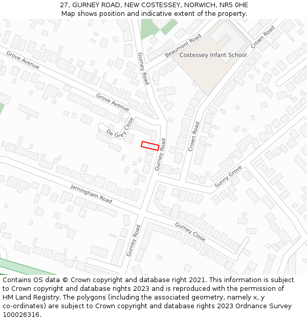 27, GURNEY ROAD, NEW COSTESSEY, NORWICH, NR5 0HE: Location map and indicative extent of plot
