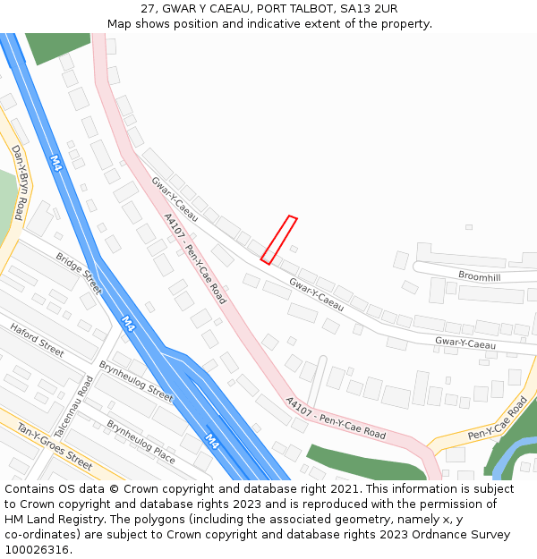 27, GWAR Y CAEAU, PORT TALBOT, SA13 2UR: Location map and indicative extent of plot