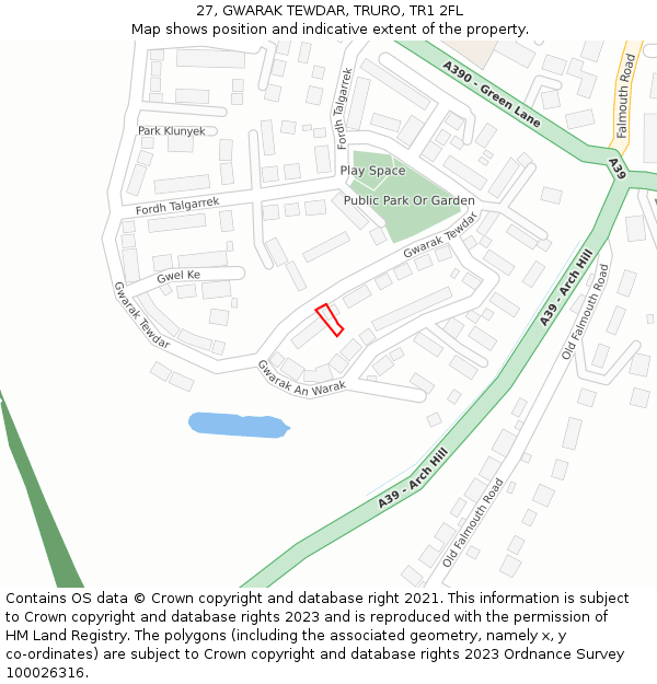 27, GWARAK TEWDAR, TRURO, TR1 2FL: Location map and indicative extent of plot