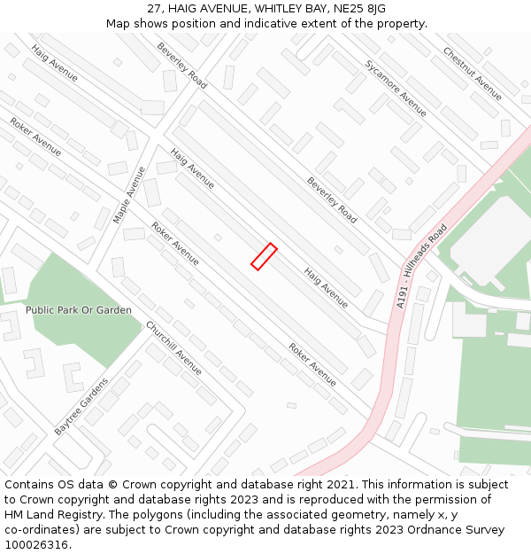 27, HAIG AVENUE, WHITLEY BAY, NE25 8JG: Location map and indicative extent of plot