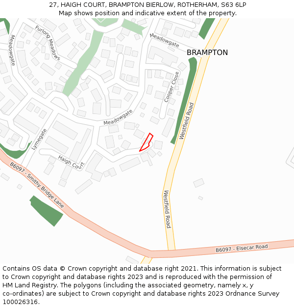 27, HAIGH COURT, BRAMPTON BIERLOW, ROTHERHAM, S63 6LP: Location map and indicative extent of plot