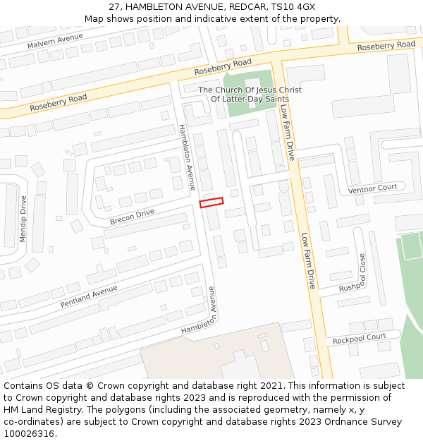 27, HAMBLETON AVENUE, REDCAR, TS10 4GX: Location map and indicative extent of plot