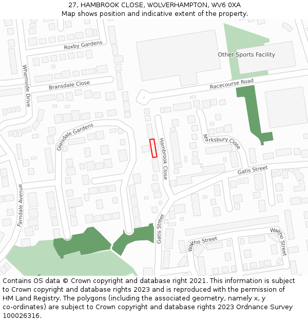 27, HAMBROOK CLOSE, WOLVERHAMPTON, WV6 0XA: Location map and indicative extent of plot