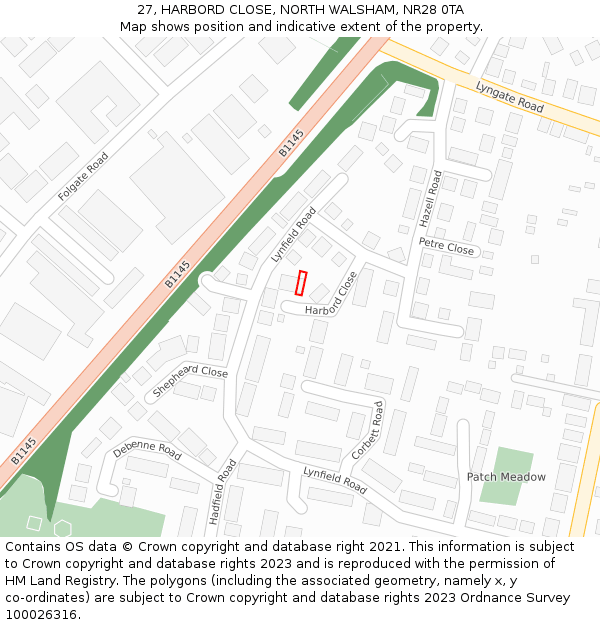 27, HARBORD CLOSE, NORTH WALSHAM, NR28 0TA: Location map and indicative extent of plot