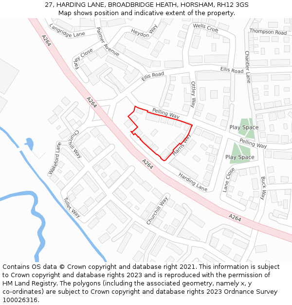 27, HARDING LANE, BROADBRIDGE HEATH, HORSHAM, RH12 3GS: Location map and indicative extent of plot
