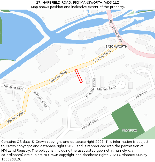 27, HAREFIELD ROAD, RICKMANSWORTH, WD3 1LZ: Location map and indicative extent of plot