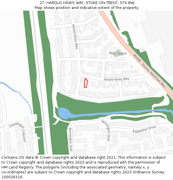 27, HAROLD HINES WAY, STOKE-ON-TRENT, ST4 8WJ: Location map and indicative extent of plot