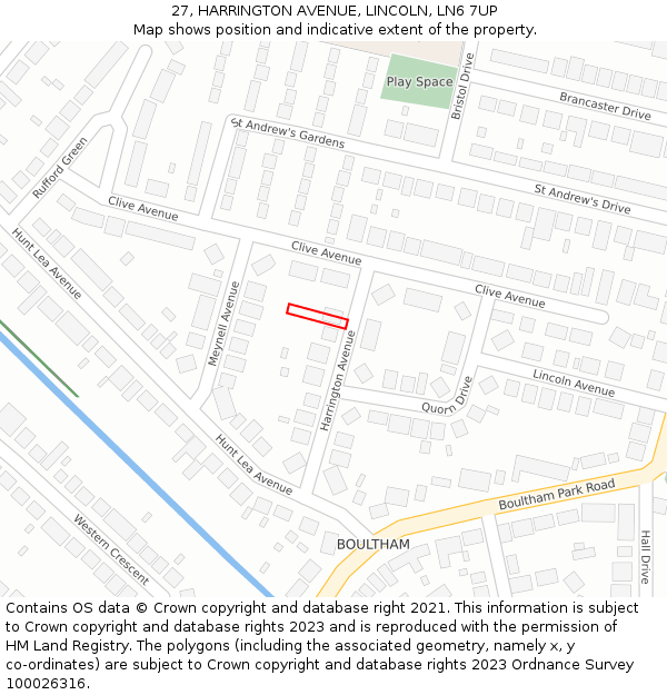 27, HARRINGTON AVENUE, LINCOLN, LN6 7UP: Location map and indicative extent of plot