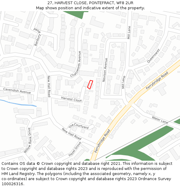 27, HARVEST CLOSE, PONTEFRACT, WF8 2UR: Location map and indicative extent of plot