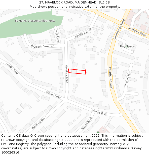 27, HAVELOCK ROAD, MAIDENHEAD, SL6 5BJ: Location map and indicative extent of plot