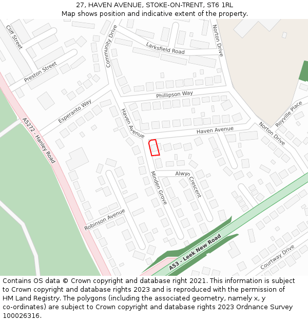 27, HAVEN AVENUE, STOKE-ON-TRENT, ST6 1RL: Location map and indicative extent of plot