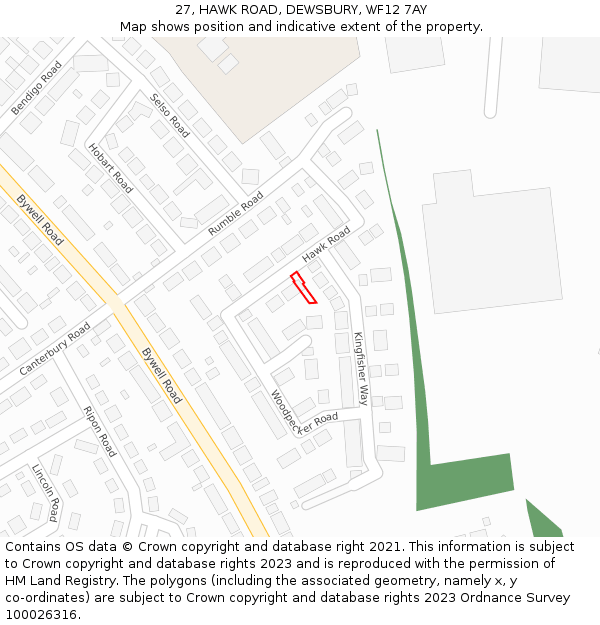 27, HAWK ROAD, DEWSBURY, WF12 7AY: Location map and indicative extent of plot