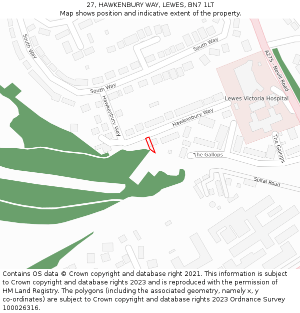 27, HAWKENBURY WAY, LEWES, BN7 1LT: Location map and indicative extent of plot