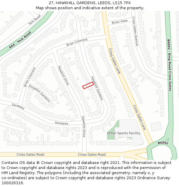 27, HAWKHILL GARDENS, LEEDS, LS15 7PX: Location map and indicative extent of plot