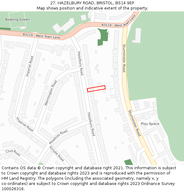 27, HAZELBURY ROAD, BRISTOL, BS14 9EP: Location map and indicative extent of plot