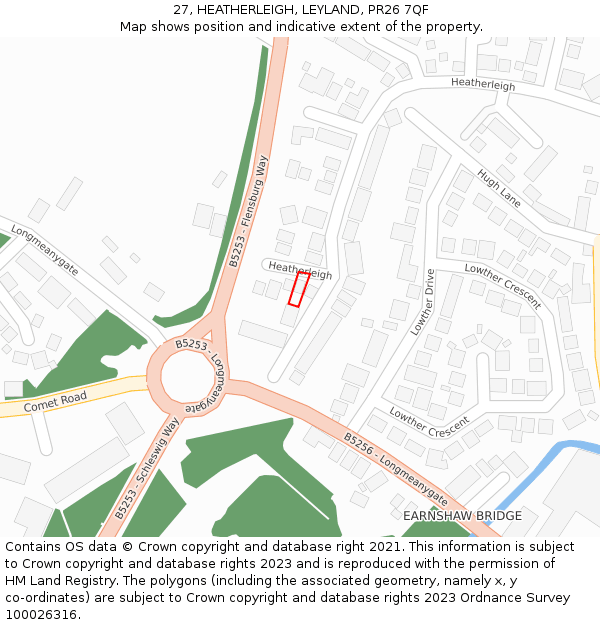 27, HEATHERLEIGH, LEYLAND, PR26 7QF: Location map and indicative extent of plot