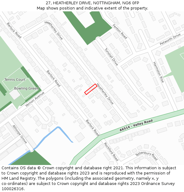 27, HEATHERLEY DRIVE, NOTTINGHAM, NG6 0FP: Location map and indicative extent of plot