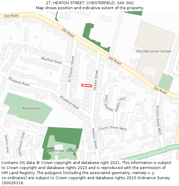27, HEATON STREET, CHESTERFIELD, S40 3AQ: Location map and indicative extent of plot