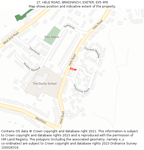 27, HELE ROAD, BRADNINCH, EXETER, EX5 4PE: Location map and indicative extent of plot