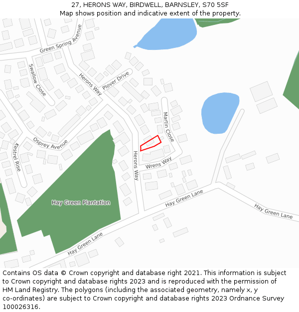27, HERONS WAY, BIRDWELL, BARNSLEY, S70 5SF: Location map and indicative extent of plot