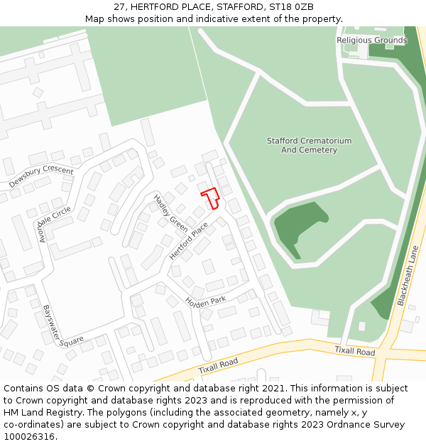 27, HERTFORD PLACE, STAFFORD, ST18 0ZB: Location map and indicative extent of plot