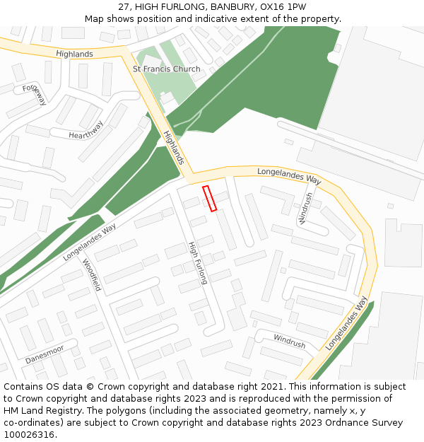 27, HIGH FURLONG, BANBURY, OX16 1PW: Location map and indicative extent of plot