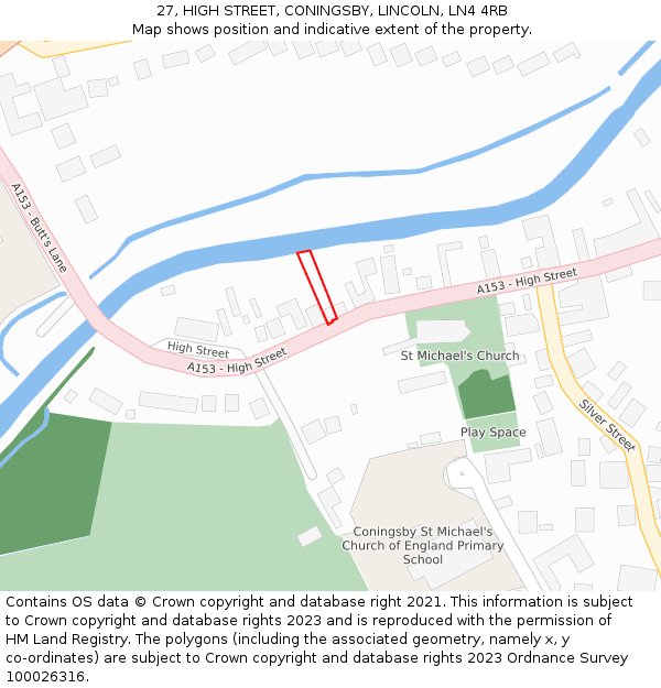 27, HIGH STREET, CONINGSBY, LINCOLN, LN4 4RB: Location map and indicative extent of plot
