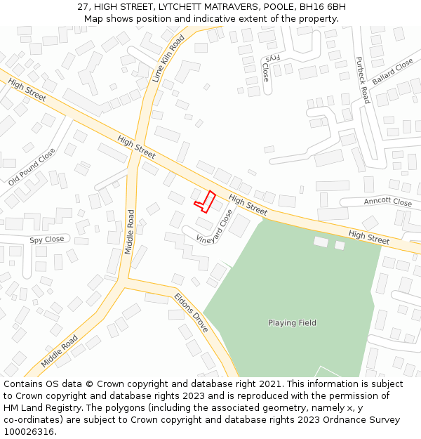 27, HIGH STREET, LYTCHETT MATRAVERS, POOLE, BH16 6BH: Location map and indicative extent of plot
