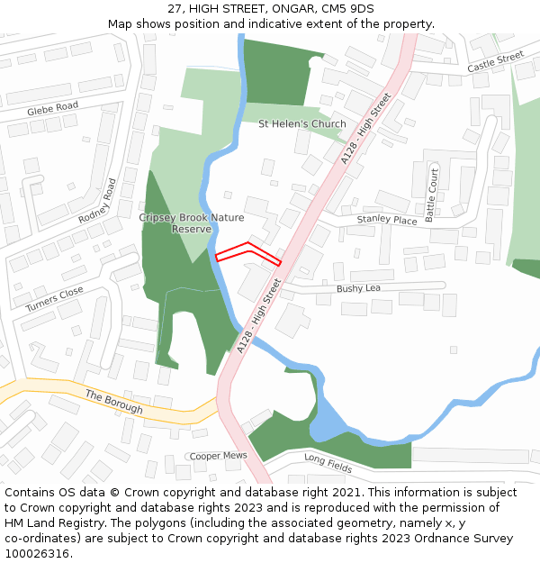 27, HIGH STREET, ONGAR, CM5 9DS: Location map and indicative extent of plot
