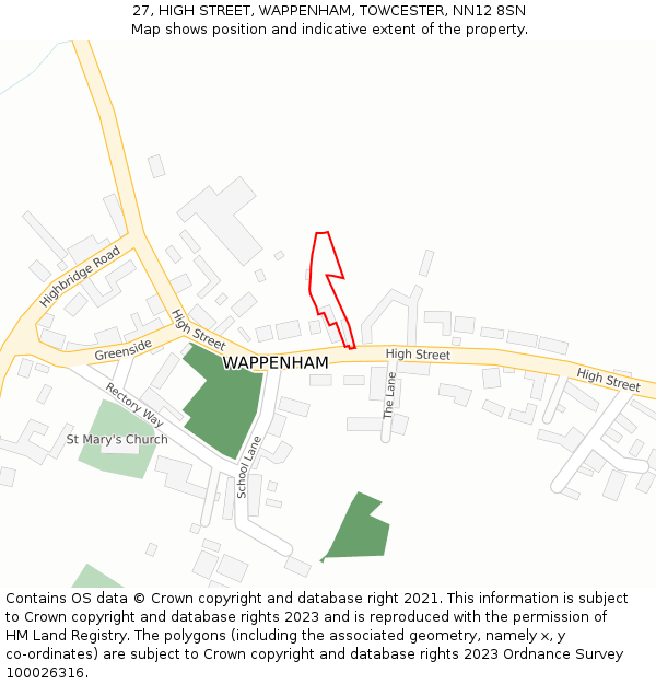 27, HIGH STREET, WAPPENHAM, TOWCESTER, NN12 8SN: Location map and indicative extent of plot
