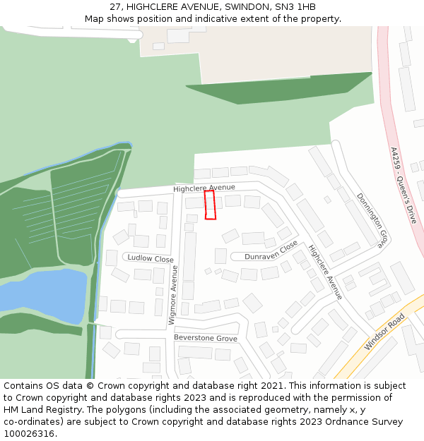27, HIGHCLERE AVENUE, SWINDON, SN3 1HB: Location map and indicative extent of plot