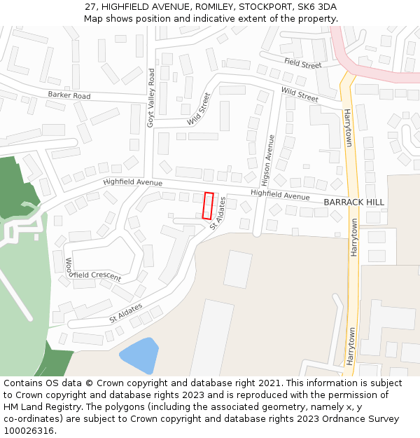 27, HIGHFIELD AVENUE, ROMILEY, STOCKPORT, SK6 3DA: Location map and indicative extent of plot