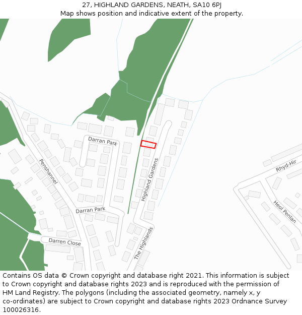 27, HIGHLAND GARDENS, NEATH, SA10 6PJ: Location map and indicative extent of plot