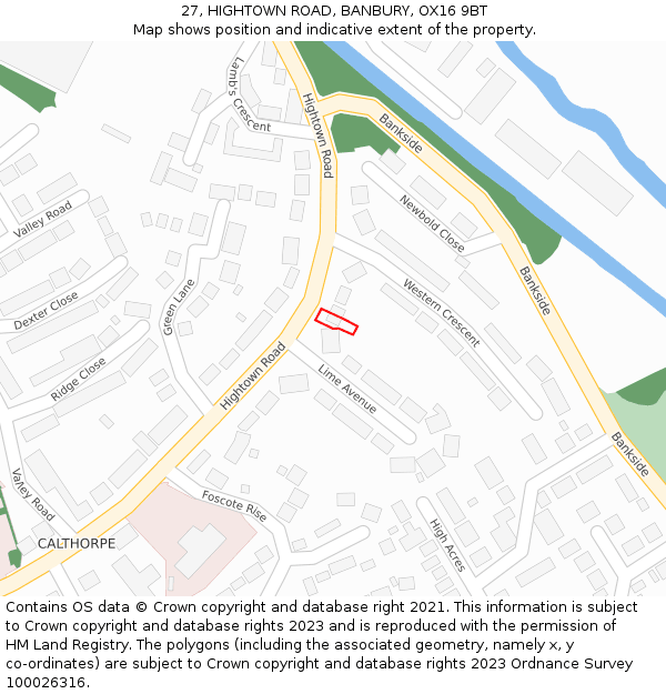 27, HIGHTOWN ROAD, BANBURY, OX16 9BT: Location map and indicative extent of plot