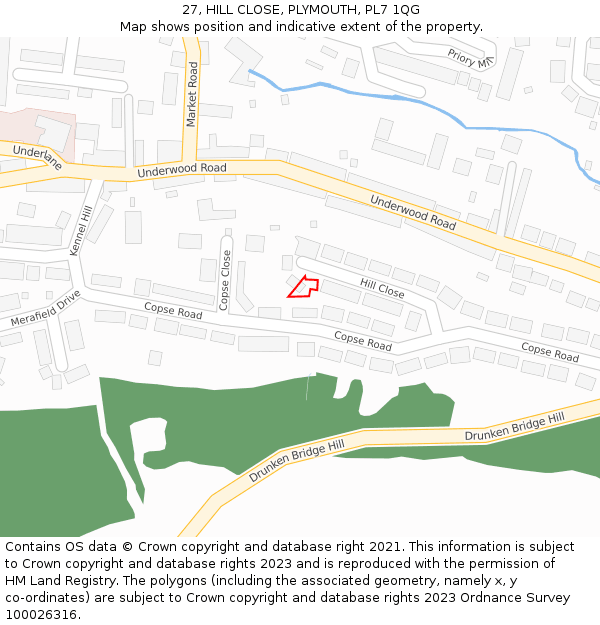 27, HILL CLOSE, PLYMOUTH, PL7 1QG: Location map and indicative extent of plot
