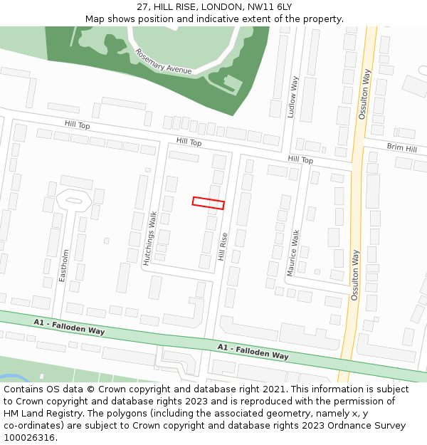 27, HILL RISE, LONDON, NW11 6LY: Location map and indicative extent of plot