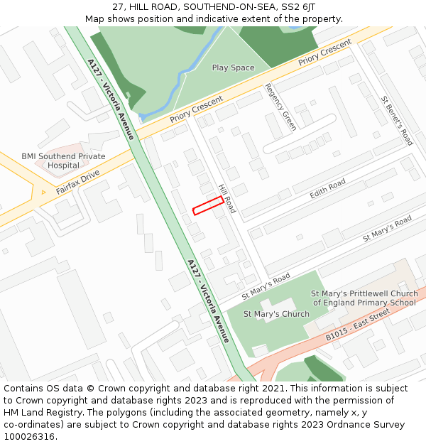 27, HILL ROAD, SOUTHEND-ON-SEA, SS2 6JT: Location map and indicative extent of plot