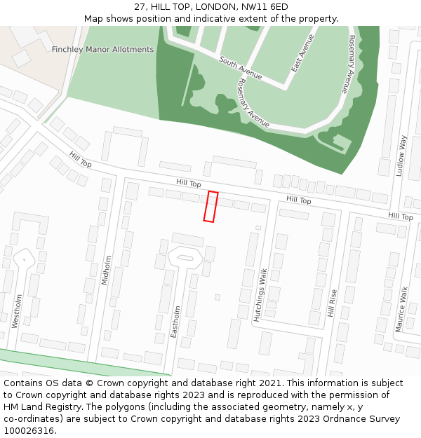 27, HILL TOP, LONDON, NW11 6ED: Location map and indicative extent of plot