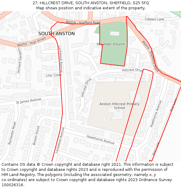 27, HILLCREST DRIVE, SOUTH ANSTON, SHEFFIELD, S25 5FQ: Location map and indicative extent of plot