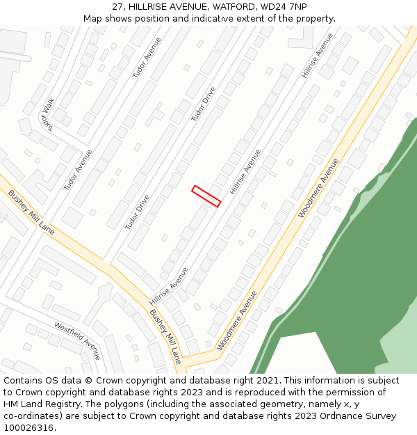 27, HILLRISE AVENUE, WATFORD, WD24 7NP: Location map and indicative extent of plot
